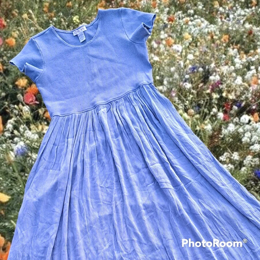 SOLD Vtg 90s fairy cottagcore flowy periwinkle dress - Picture 1 of 12